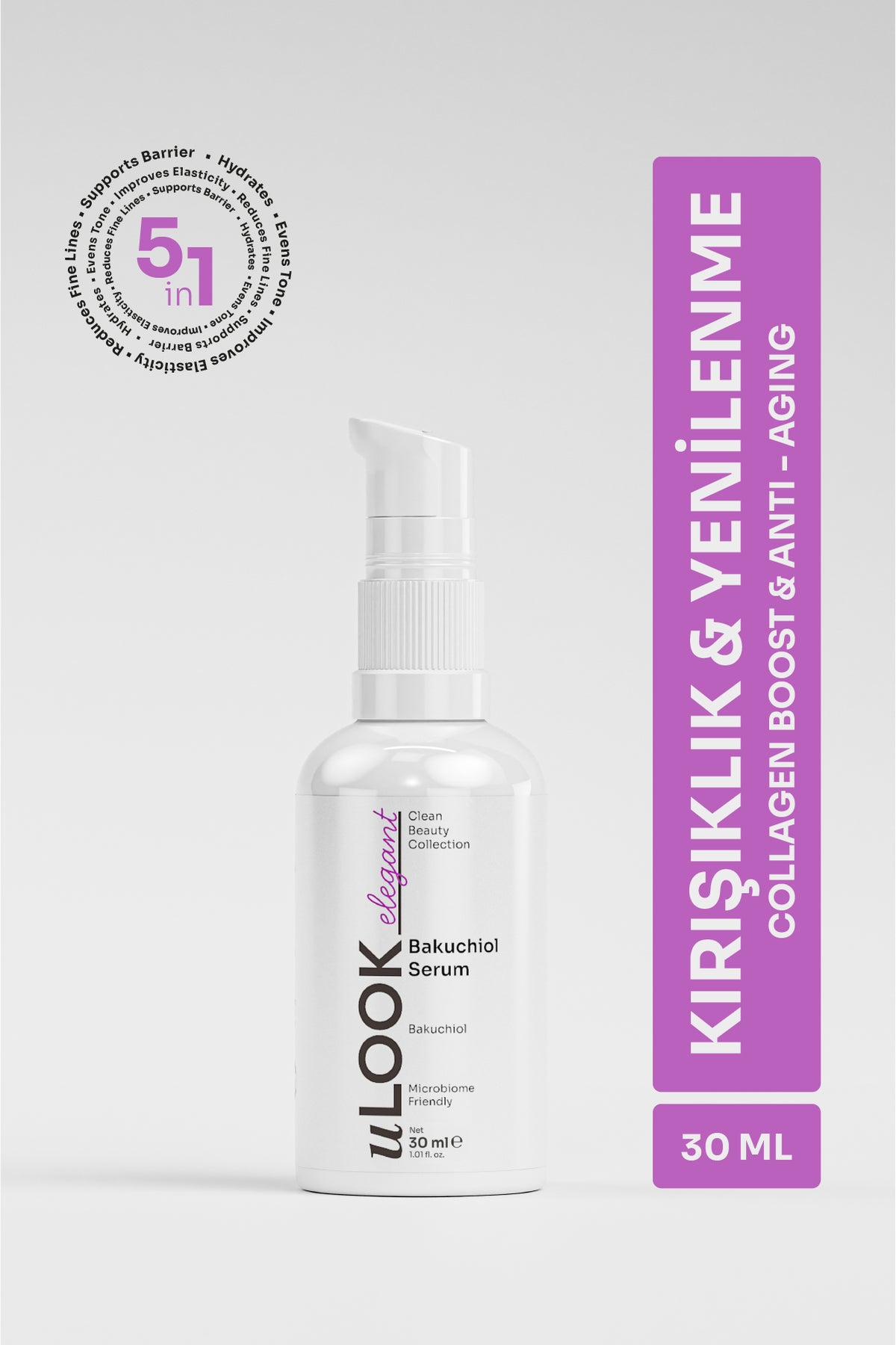 uLook Skincare serum bottle with purple label on a white background TR